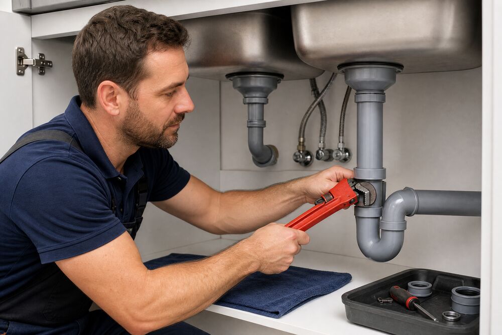 Plumber repairing pipes